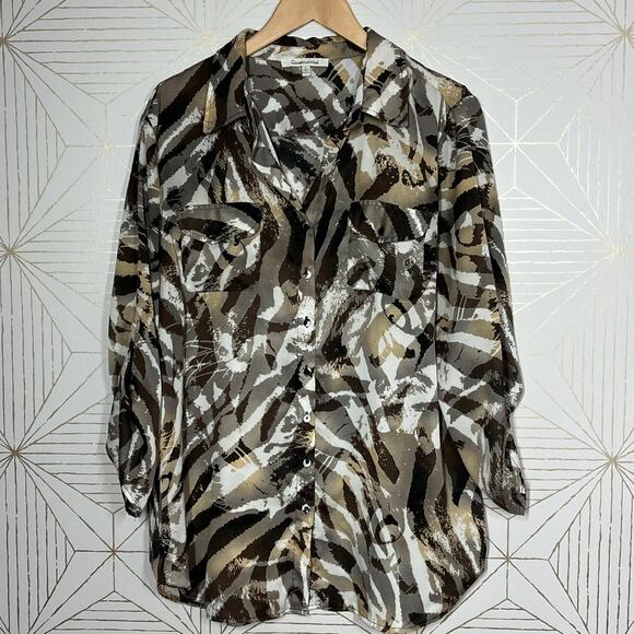 Quintessential Women’s Animal Tiger Long Tunic Semi Sheer Blouse Size Large - Picture 4 of 8